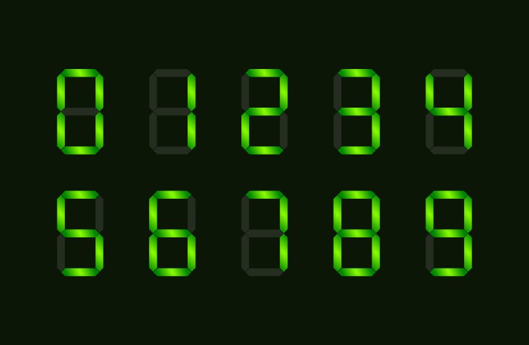 Set of green digital number signs made up from vector image