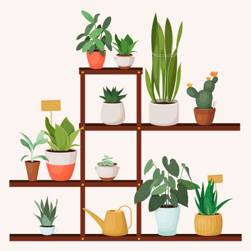 Wood plant stand with different indoor plants vector image