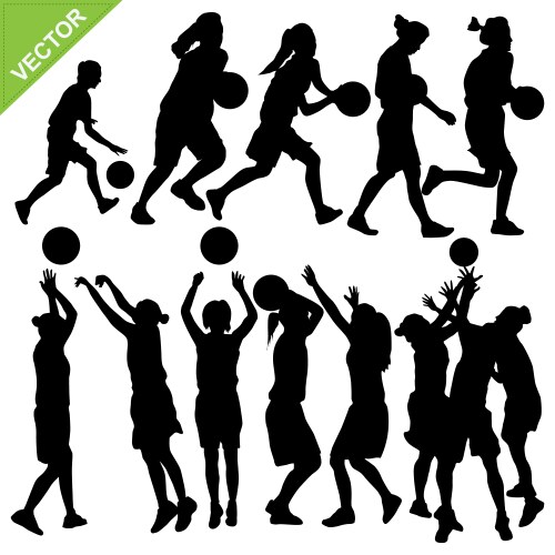 Women play basketball silhouettes vector image