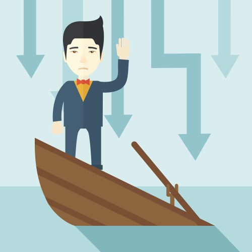 Failure chinese businessman standing on a sinking vector image