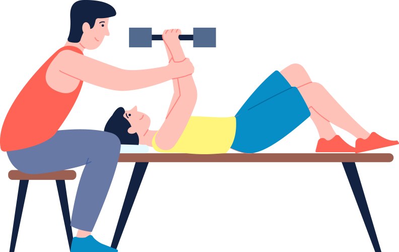 Gym coach help trainee strength exercise icon vector image