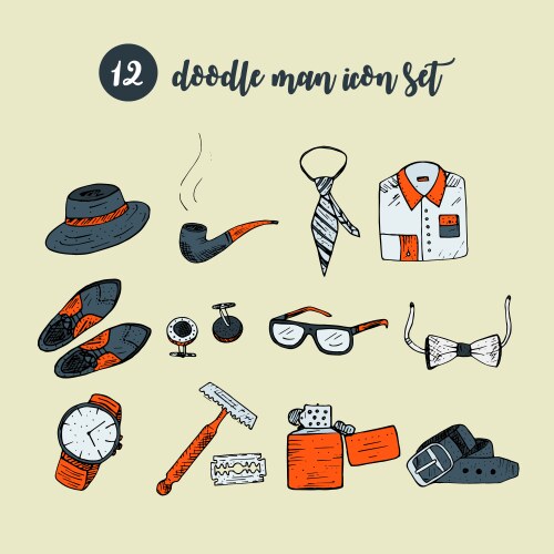 Doodle icon set with man accessories vector image