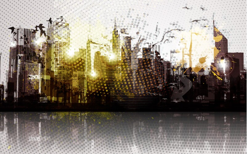 Grunge city panorama vector image