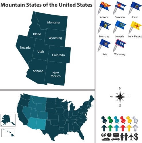 Map of mountain states the united vector image