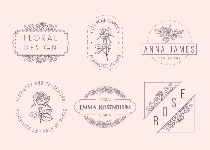 Luxury flower rose logos set in trendy linear vector image