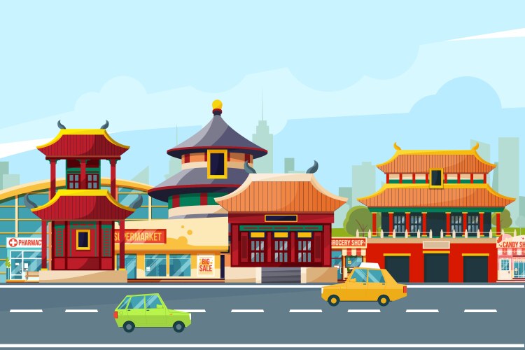 Chinese urban landscape with traditional buildings vector image