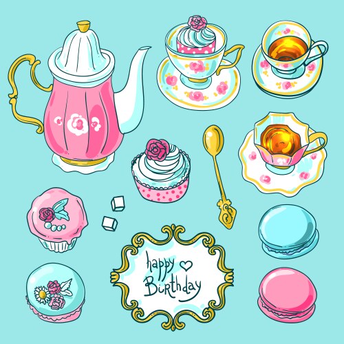 Tea and sweets top view vector image