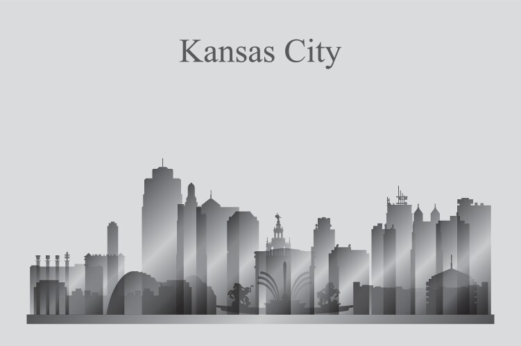 Kansas city skyline silhouette in grayscale vector image