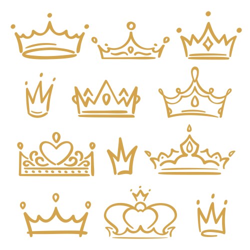 Gold sketch crowns various royal accessories vector image