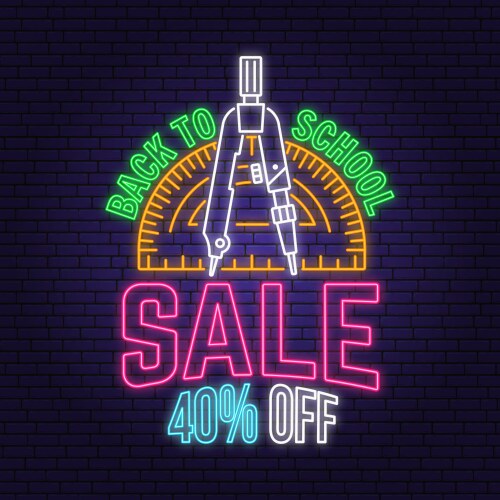 Back to school sale neon design or emblem vector image