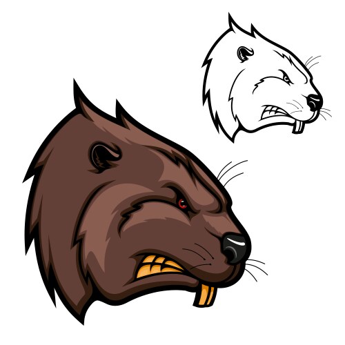 Head beaver animal icon angry rodent mascot vector image