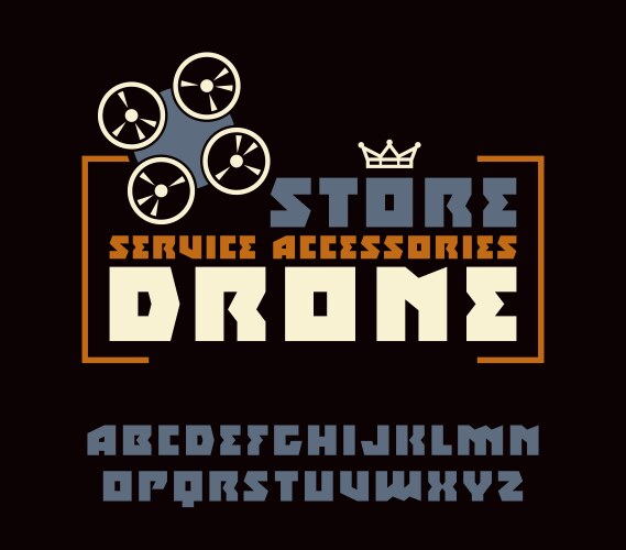 square sanserif font and drone store emblem vector image