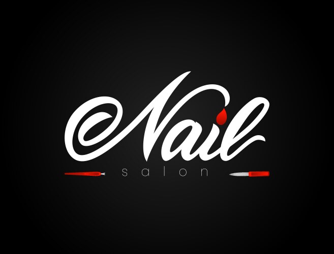 Hand lettering nail salon on black background vector image