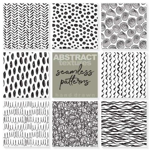 Set of eight hand drawn ink seamless patterns vector image