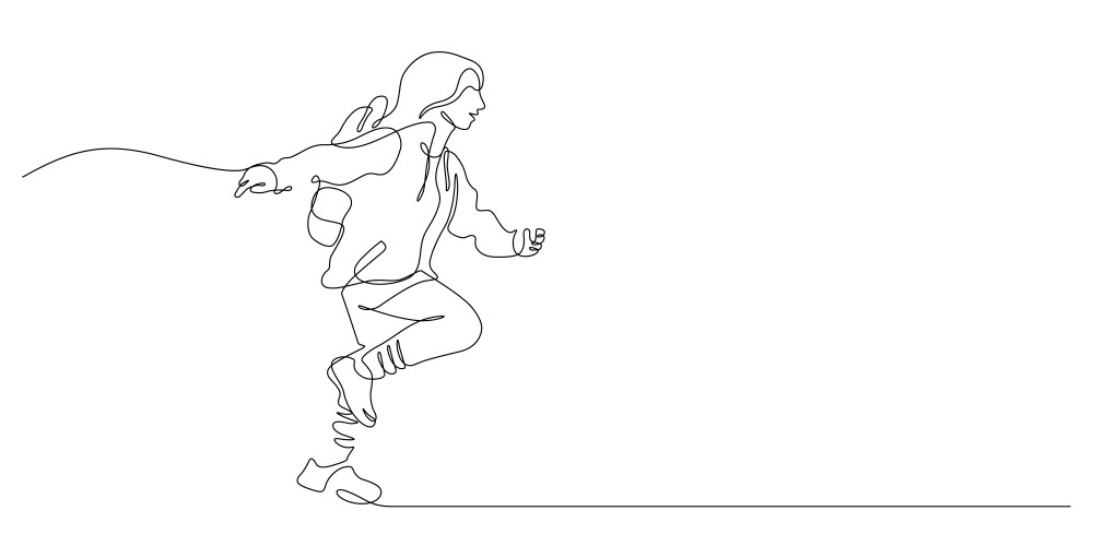 one line drawing of happiness student running vector image