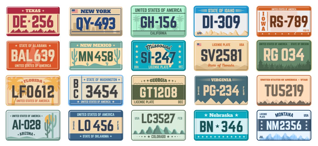 car number plates vehicle use states license vector image