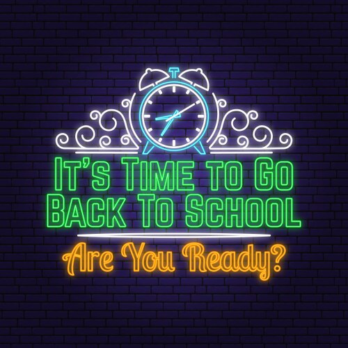 Back to school sale neon design or emblem vector image