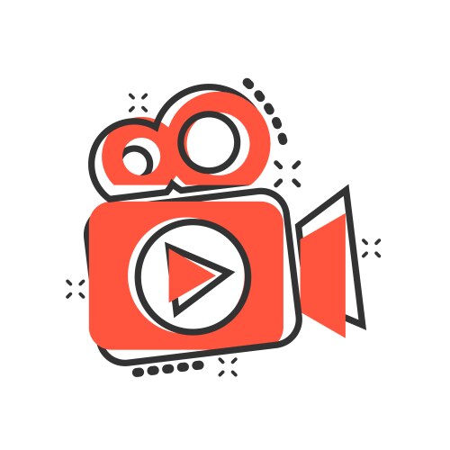 Video camera icon in comic style movie play vector image