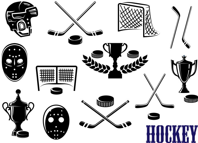 ice hockey icons with caption vector image