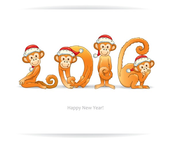 New year card with monkey in santa hat vector image