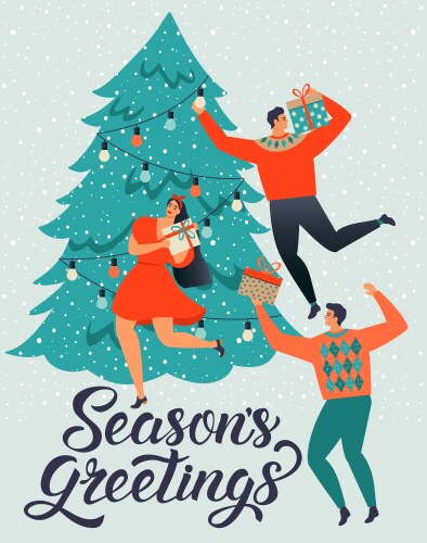 Seasons greetings people young men and women vector image