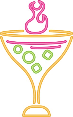 Neon cocktail glass with flame vector image