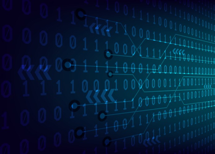 Binary numeral system with modern circuit vector image