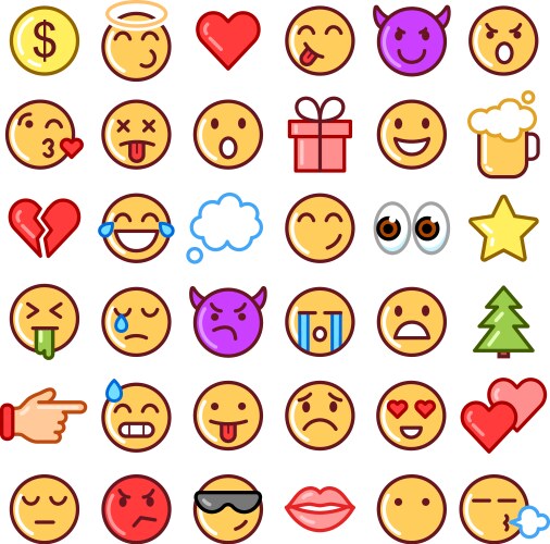 Emoji faces simple icons thin line symbols vector image