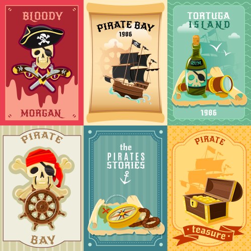 pirate flat icons composition poster vector image