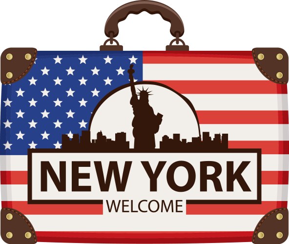 travel bag with flag of usa and statue liberty vector image