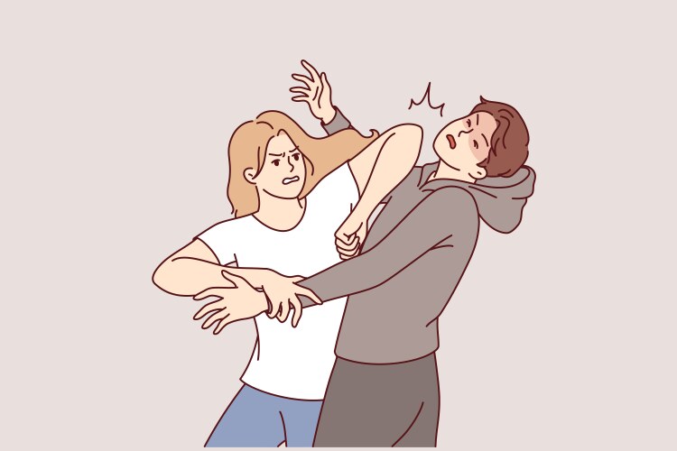 Woman demonstrates self-defense technique vector image