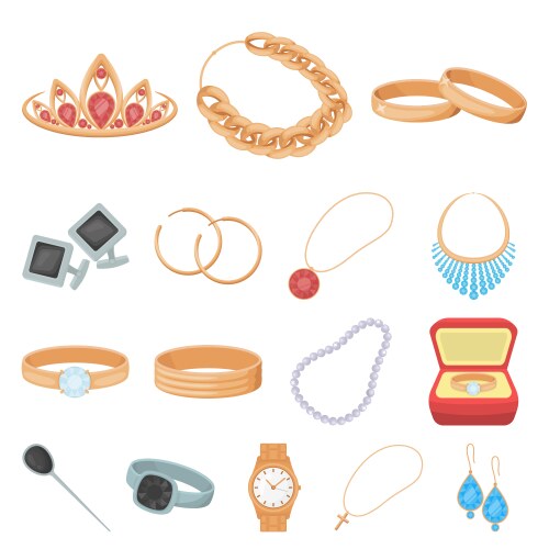 Jewelry and accessories cartoon icons in set vector image