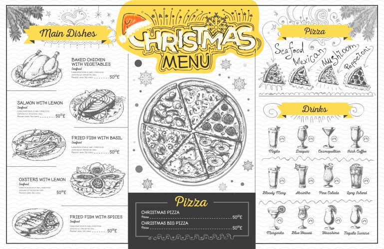 vintage holiday christmas menu design vector image