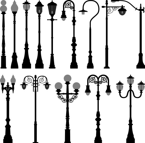 Lamp post lamppost street road light a set vector image