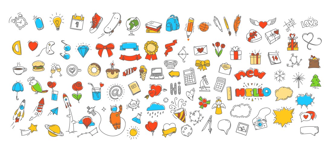 Different doodle icons set vector image