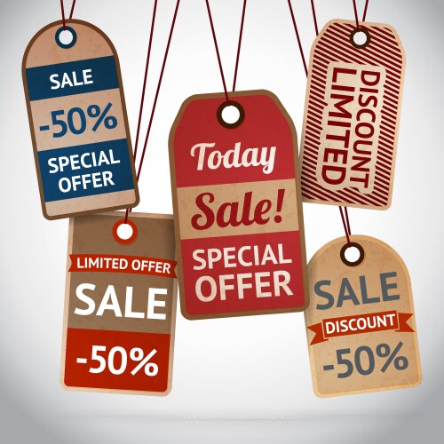 Collection of discount cardboard sale labels vector image