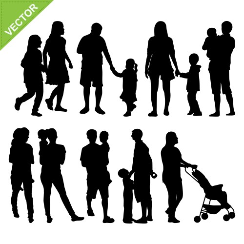 Kids and family silhouette vector image