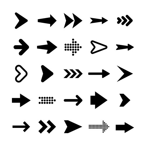 Black arrows set on white background arrow vector image