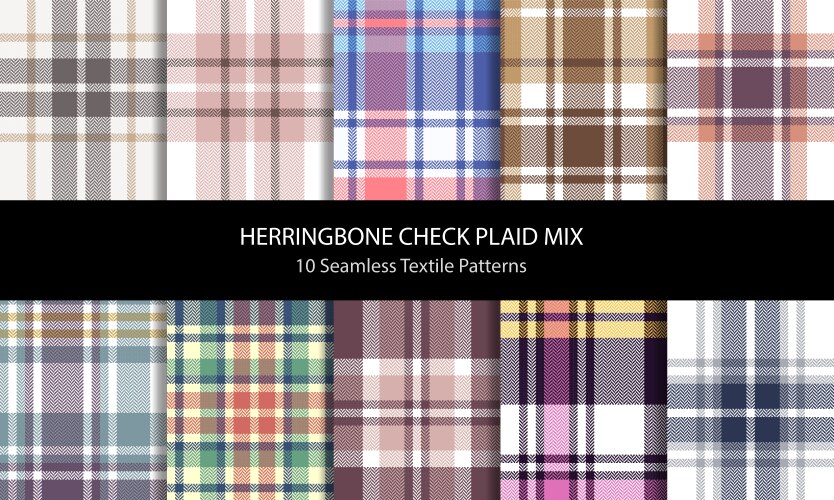 Herringbone plaid pattern set vector image