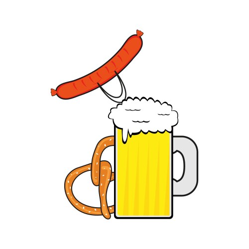 beer sausage and pretzel vector image