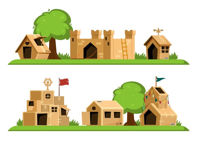 Cardboard house various buildings from paper vector image