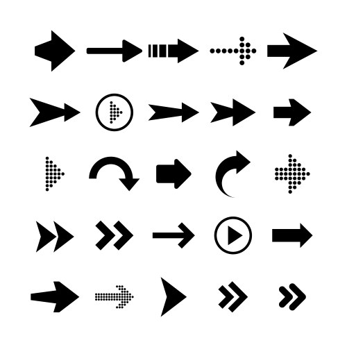 Black arrows set on white background arrow vector image