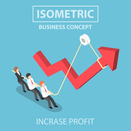 isometric business people pulling up arrow graph vector image