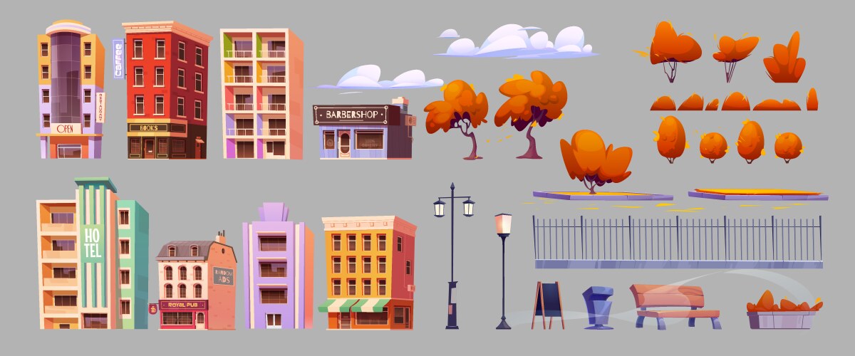 autumn city street constructor set vector image