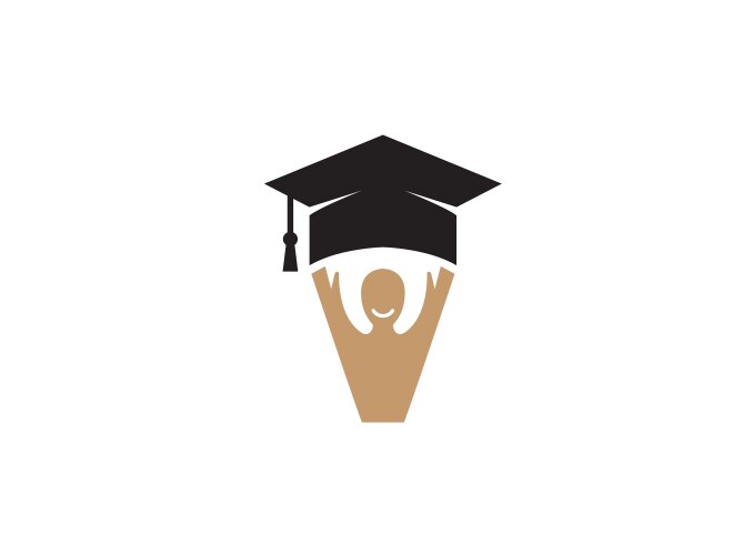 Graduation hat smile face hands up logo vector image