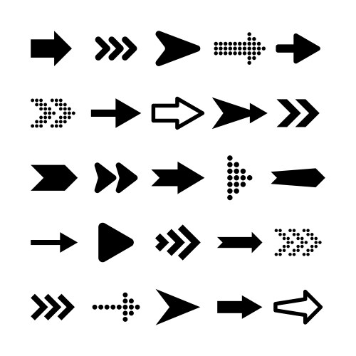 Black arrows set on white background arrow vector image