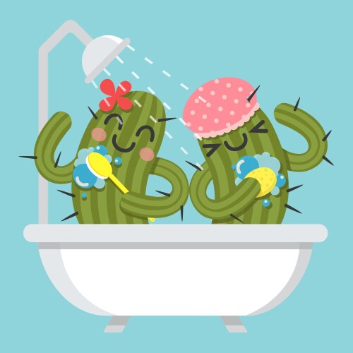 Loving couple of cactus take a bath vector image