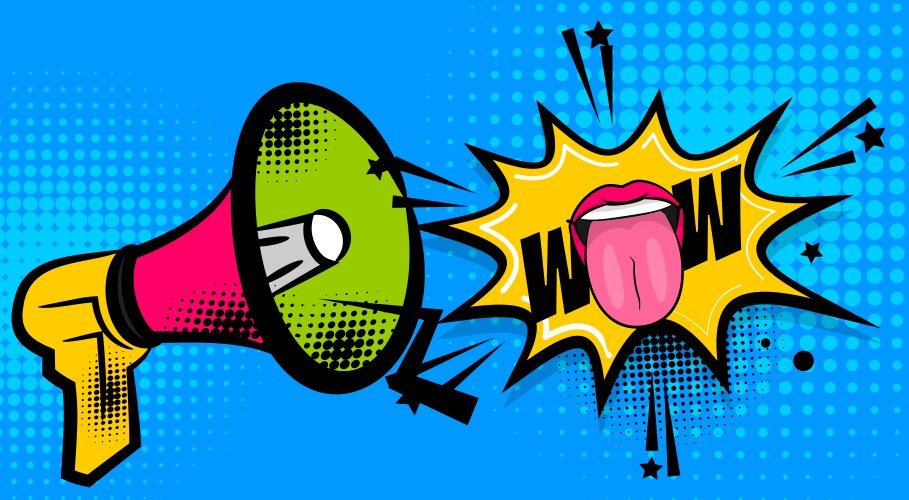 megaphone pop art comic text wow vector image