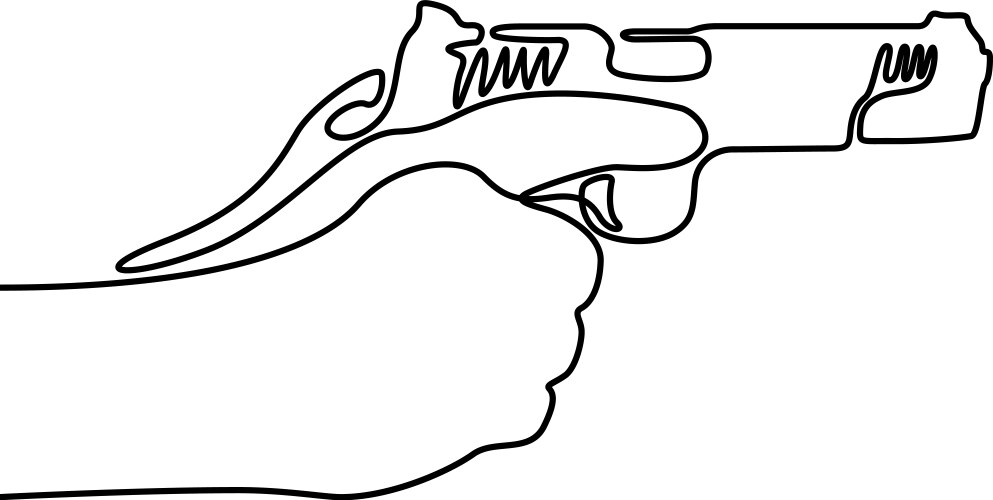 Continuous one line drawing hand holding gun vector image