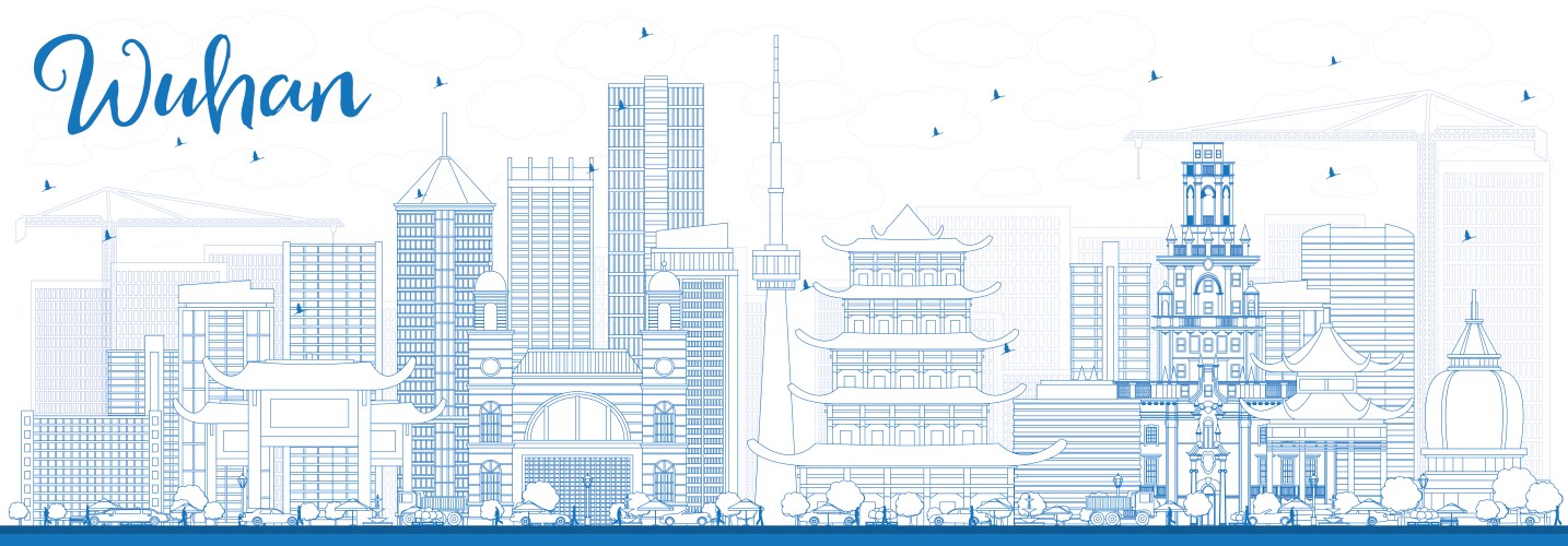 outline wuhan skyline with blue buildings vector image